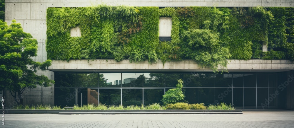 Poster contemporary building with greenery and a copy space image.
