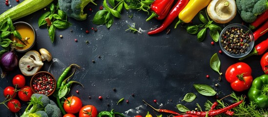 Pizza topped with a variety of fresh vegetables with a blank area for adding an image.