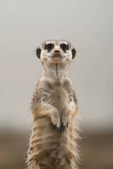 Fototapeta premium Meerkat on hind legs, front paws lifted, eyes alert