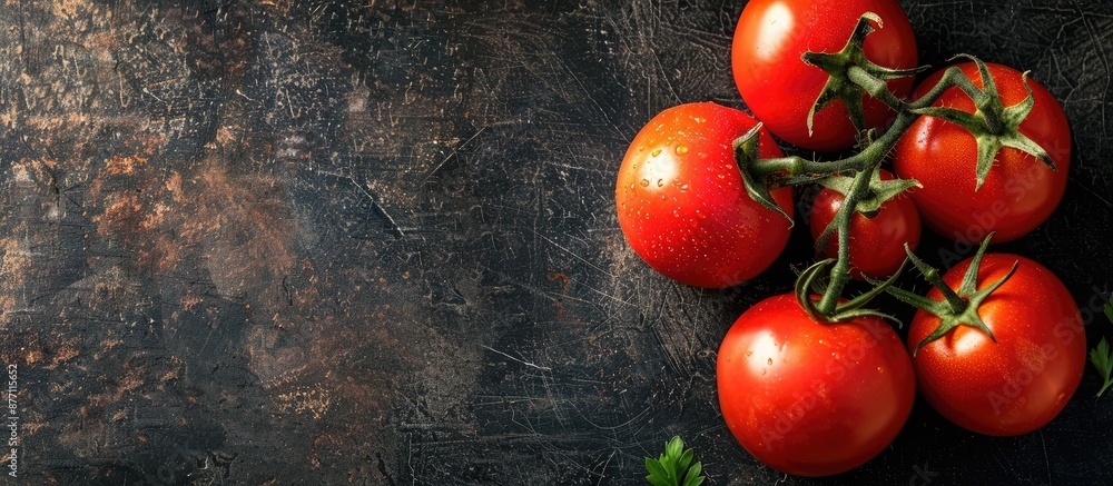 Poster Top view of tomatoes on a table with copy space image.