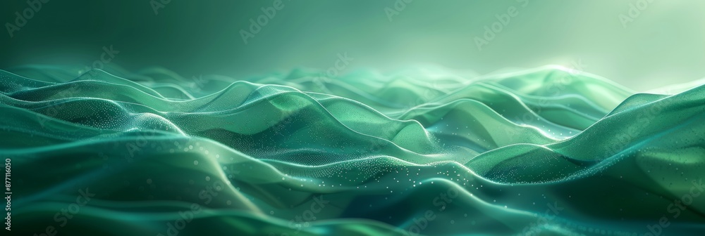 Poster abstract waves in green hues. abstract image of flowing green waves with a soft and ethereal texture