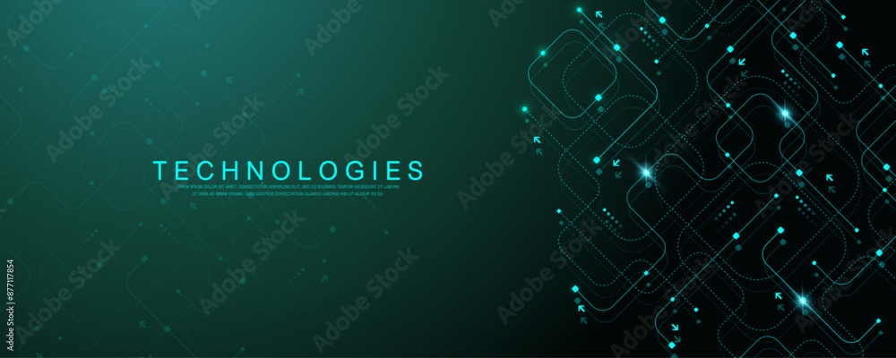 Poster abstract background with technology circuit board texture. modern electronic motherboard texture. en