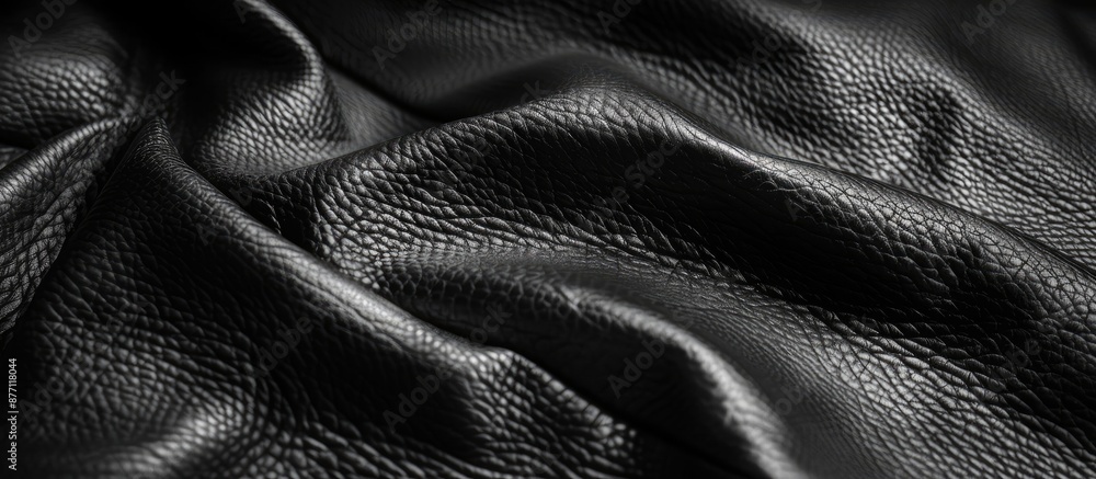 Poster Close-up of black leather texture as a background for a copy space image with a jacket leather fabric texture.