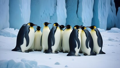Obraz premium A family of penguins standing side by side on a glacier