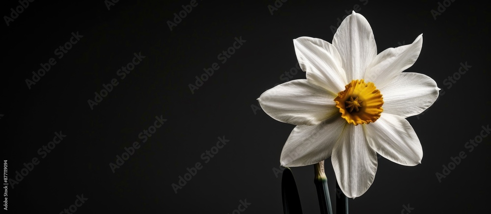 Aufkleber White daffodil on a black background, creating contrast with copy space image.