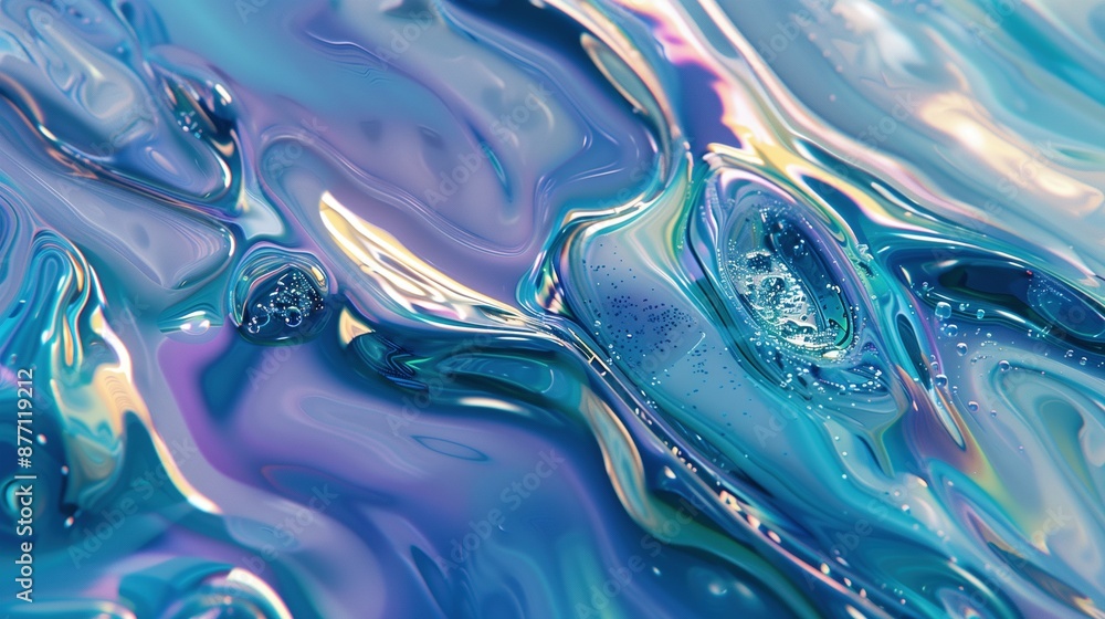 Poster gentle iridescent curves and fluid forms texture background image. ethereal blend of soft hues iride