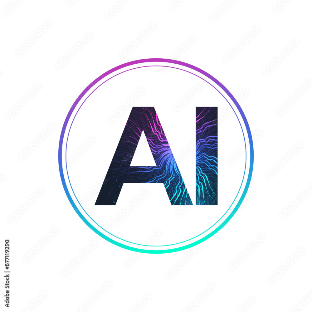 Poster AI Banner Concept In The Digital Style. Generative Ideas Design Element For Internet Technology. Futuristic Technology Concept Artificial Intelligence.