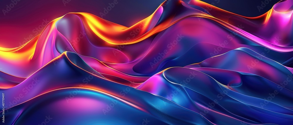 Poster vibrant abstract waves in neon colors creating a mesmerizing visual effect. modern, fluid, and dynam