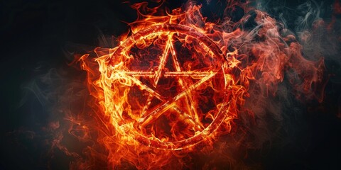 Fototapeta premium A burning pentagram on a dark background