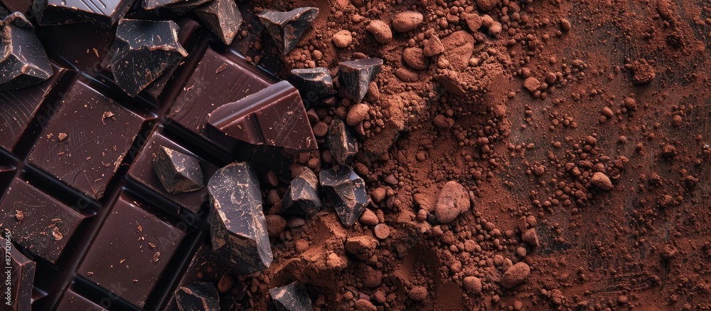Aufkleber capture a bird's eye view of delicious chocolate chunks and cocoa powder, with ample copy space imag