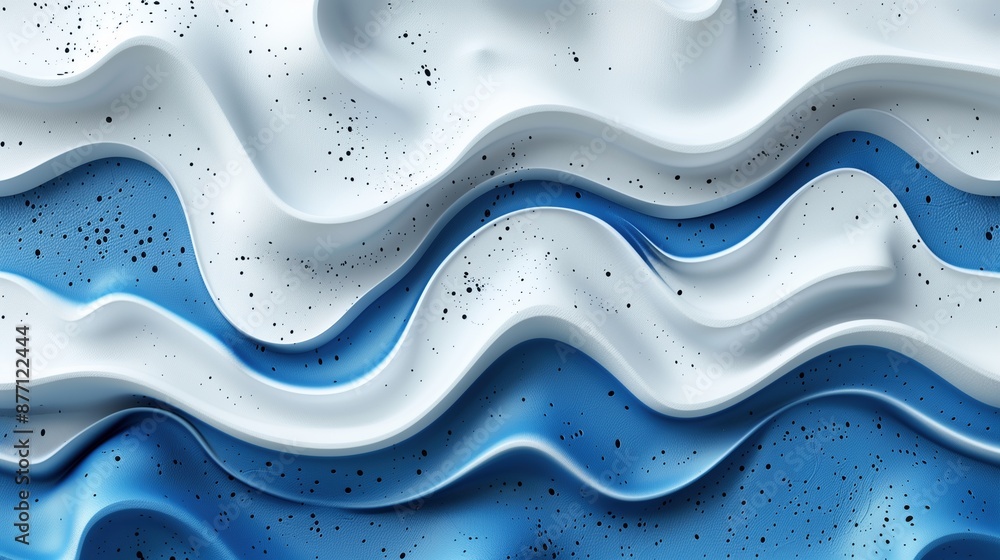 Poster smooth flowing waves in shades of white blue texture background image. undulating speckled patterns 