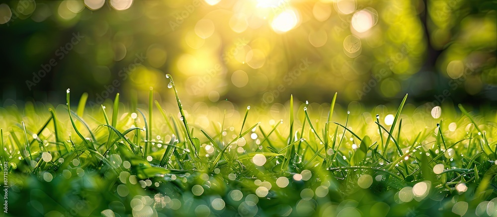 Poster Shallow depth of field background with fresh green grass, ideal for copy space image.