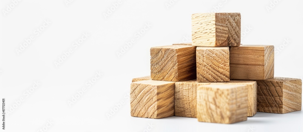 Poster wooden cubes arranged in a pyramid shape for symbol creation, business growth, and management concep