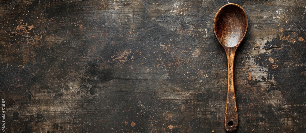 Poster rustic spoon in a creative design concept with copy space image for food ideas.