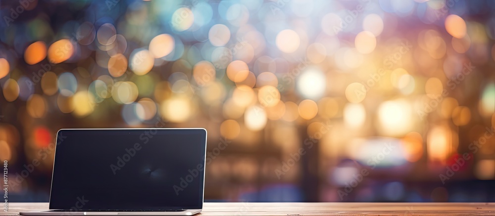 Poster Blurry bokeh background featuring an empty desktop with copy space image, ideal for a montage concept.