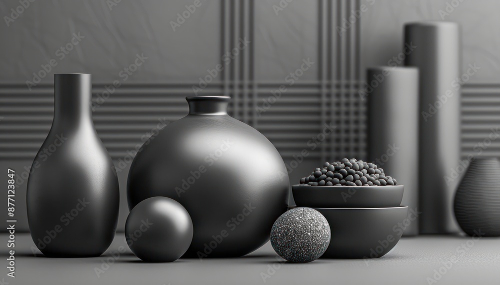 Aufkleber dark-toned objects on empty surface a study in sophisticated simplicity and variety black and white 