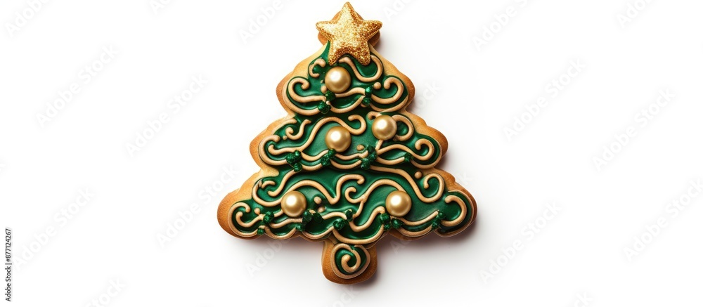Aufkleber isolated christmas fir tree cookie with a garland, ideal for use as a copy space image.