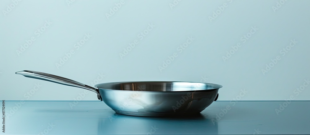 Aufkleber A lone pan resting on a table against a white backdrop with a clear space for an image.