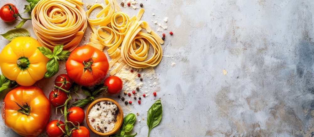 Poster Concept of cooking various types of pasta displayed in a photograph with copy space image.