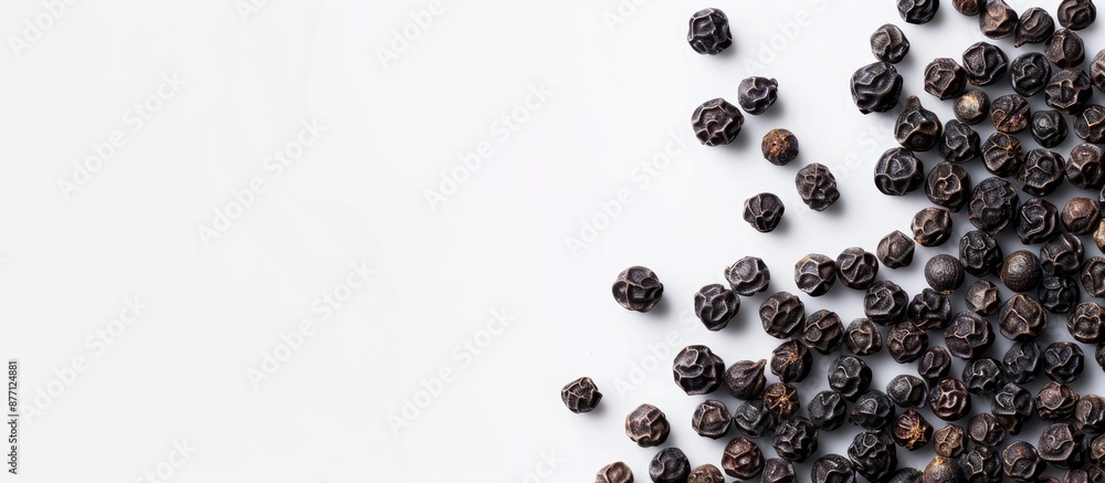 Aufkleber Black peppercorns with a white background providing ample space for additional content in the image.