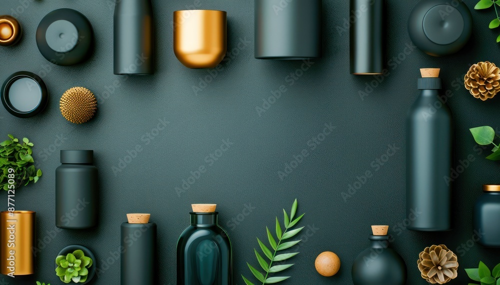 Poster minimalist still life photography a collection of dark-toned objects arranged on an empty surface, e