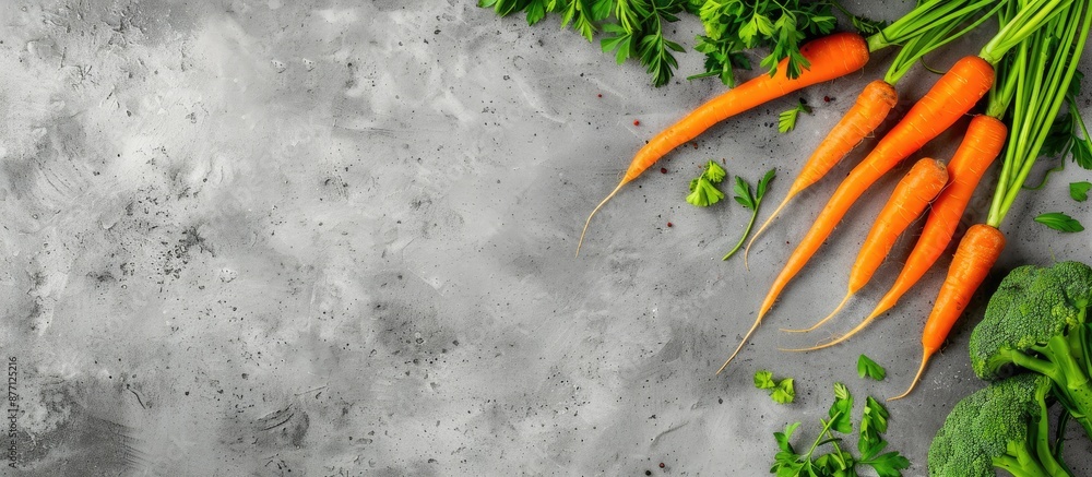 Aufkleber a healthy eating concept featuring fresh carrots on a gray background, creating a frame of vegetable