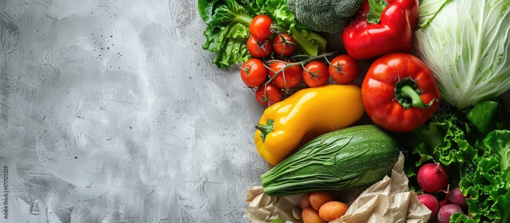 Aufkleber fresh vegetables arranged on a paper background for a healthy food copy space image.