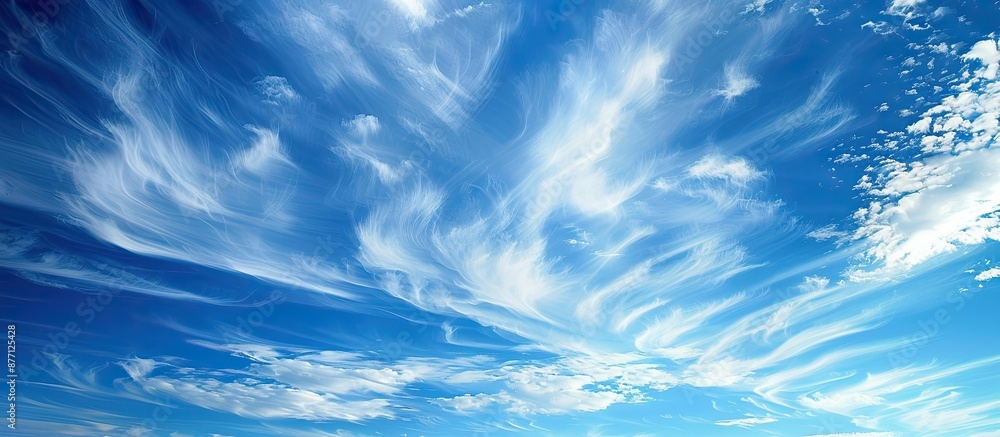 Aufkleber A serene cloudscape with white wispy clouds against a blue sky, ideal as a background image for design projects with copy space. Conveys a sense of hope and peace, evoking a celestial theme.