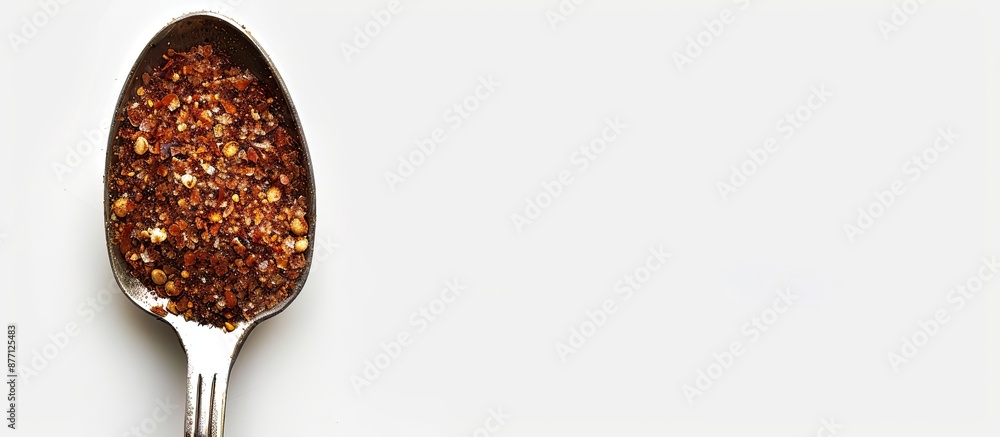 Poster A spoon displaying Cajun seasoning against a blank background for a copy space image.
