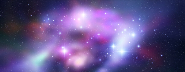 Space vector background with realistic nebula and shining stars. Magic colorful galaxy with stardust