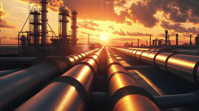 animation - Oil Refinery Sunset Timelapse