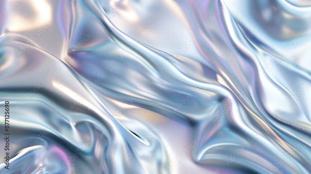Poster iridescent metallic fabric with flowing folds texture background image. iridescence photo backdrop w