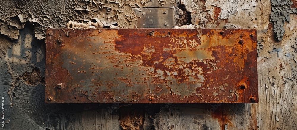 Poster An empty sign, made of metal and covered in rust, ideal for placing copy space image.