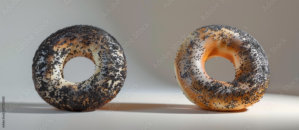 Poster ornamental bagel featuring poppy seeds with defined shadows, suitable for display.