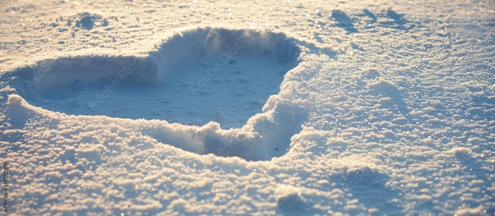 Poster a heart-shaped figure carved into the snow with a blank area for additional content, known as a copy