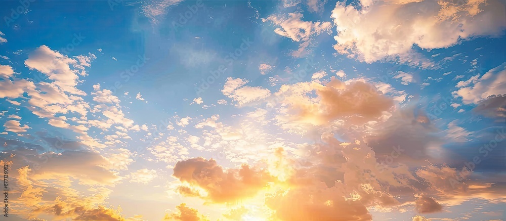 Poster scenic golden clouds on a blue sky at sunset create a beautiful nature background and a wonderful ev