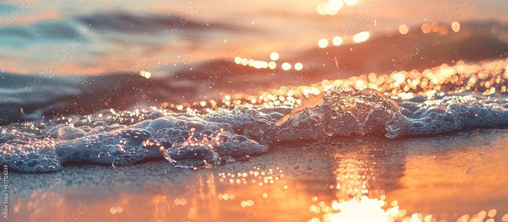 Poster beautiful sunset view over the sea with sparkling waves on the sandy beach on a sunny summer day, cr