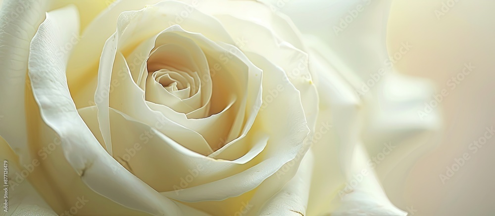 Poster close-up of an exquisite single white rose with a blank area for text or images, ideal for a greetin