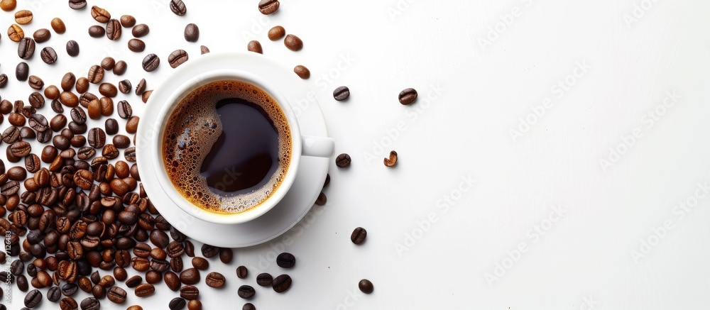 Poster coffee and cup isolated on white with copy space image.