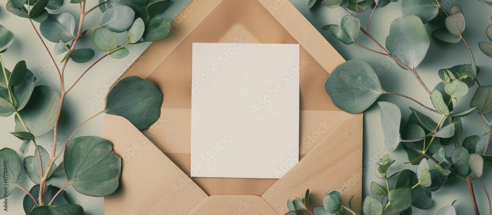 Poster mockup of an invitation or greeting card featuring a blank card with copy space, accompanied by an e