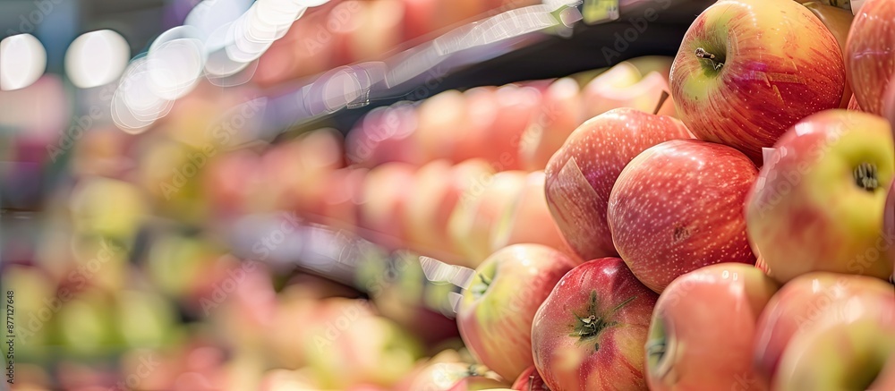 Aufkleber fresh apples are available for purchase at the supermarket with a copy space image.