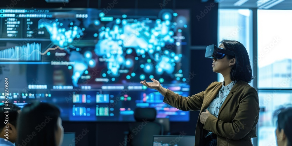 Aufkleber a professional utilizes vr technology for data analytics presentation in a hightech office setting a