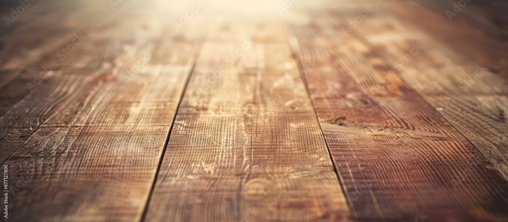 Poster Macro shot of vintage-style wooden table with grain texture providing an empty surface for abstract backgrounds, wallpapers, and design with copy space image.