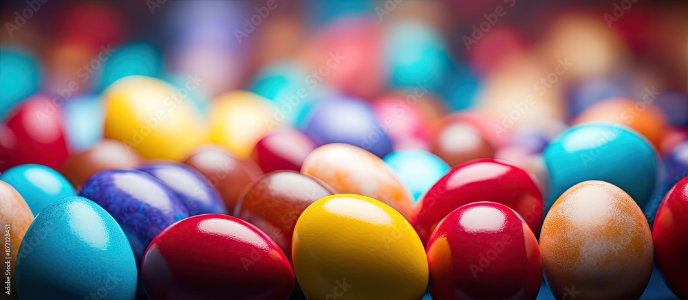 Aufkleber Shallow depth of field adds depth to the Easter-themed copy space image with colorful eggs.