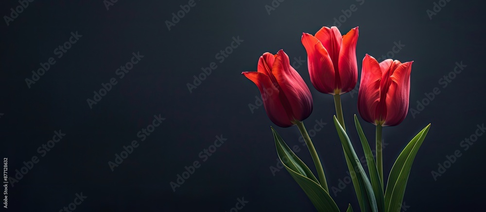 Poster Dark background sets the mood for tulip flower decoration with ample copy space image.