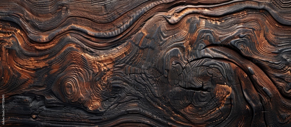 Poster Old natural patterns decorate the surface of a dark wood texture background in a picture with copy space image.