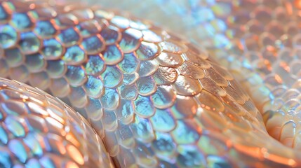Mesmerizing iridescent snake scales vivid texture background image. Snakeskin iridescence photo backdrop wallpaper realistic. Reptile scaly serpent abstract concept photorealistic