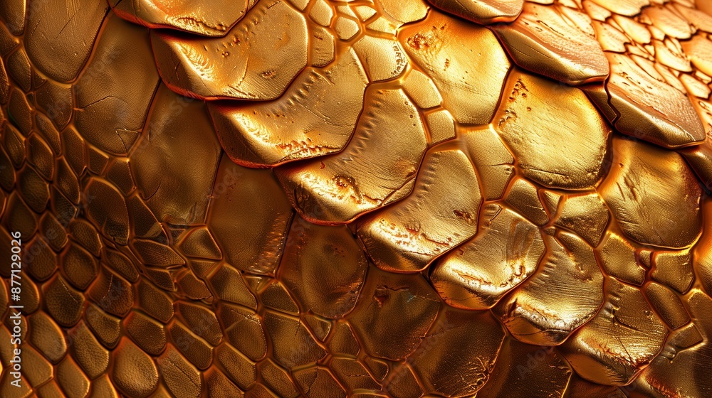 Aufkleber macro shot of golden snake scales texture background image. snakeskin shimmering patterns photo back