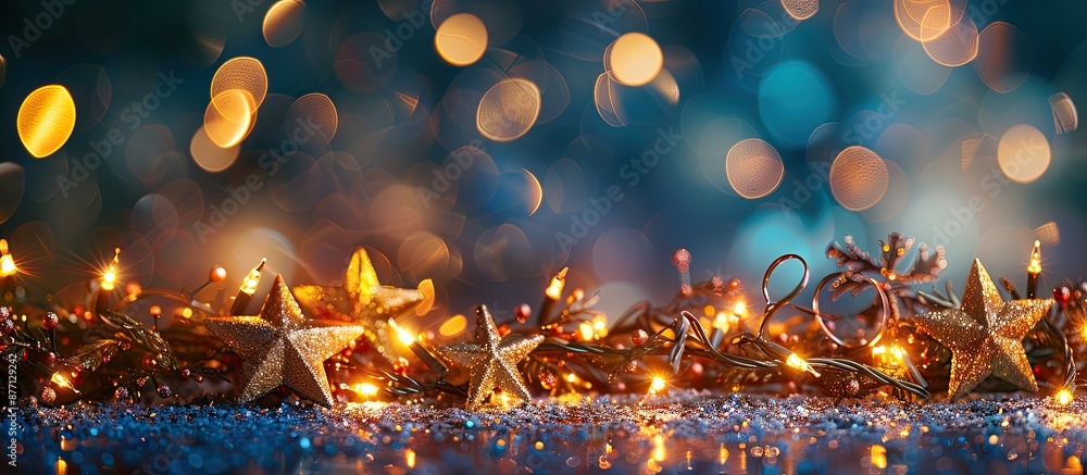 Poster Festive Christmas backdrop illuminated with twinkling lights, perfect for adding text or graphics with copy space image.