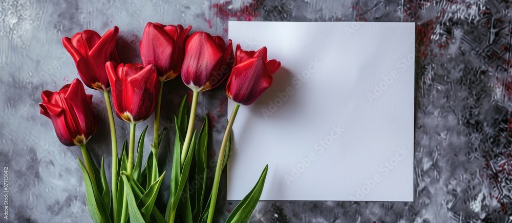 Aufkleber Tulips arranged next to a blank sheet for copy space image.